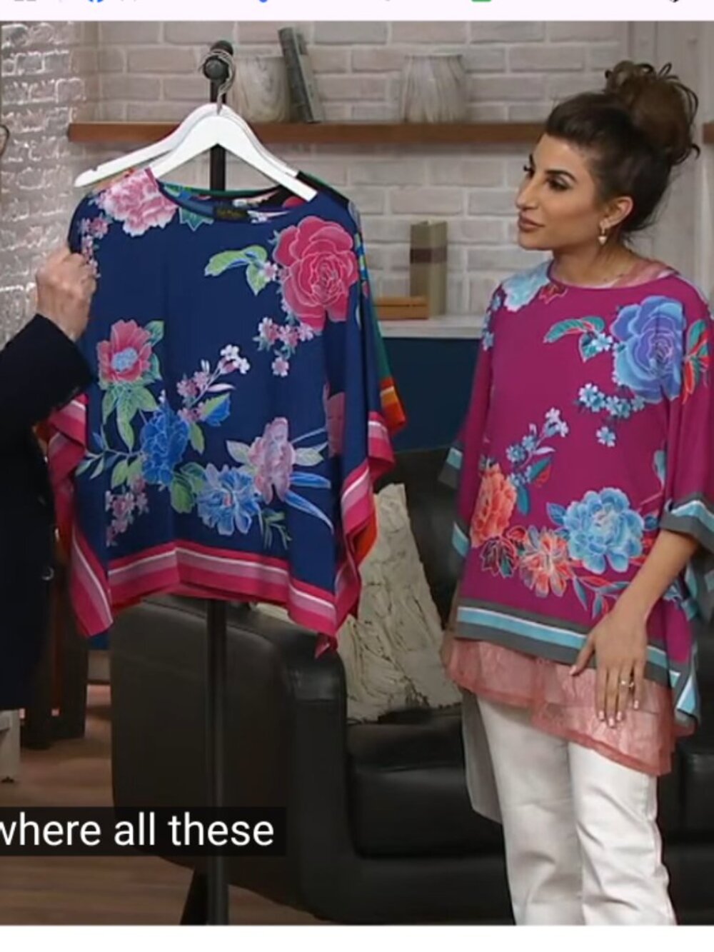 Bob Mackie Fuchsia Floral Tunic Top with Multicolor Blooms